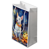 Halloween Bull Terrier mit Pumpkins Beängstigend Kleine Geschenktüte (Rückseite Schrägansicht)