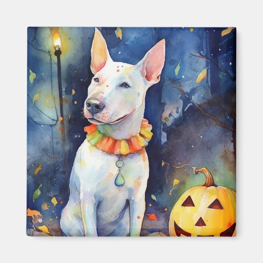 Halloween Bull Terrier mit Pumpkins Beängstigend Magnet (Vorne)