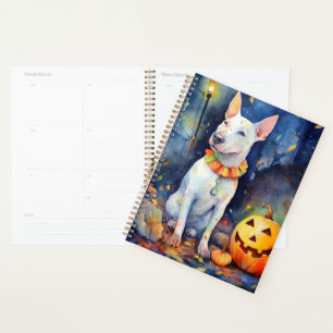Halloween Bull Terrier mit Pumpkins Beängstigend Planer