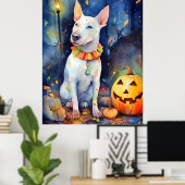Halloween Bull Terrier mit Pumpkins Beängstigend Poster (Heimbüro)