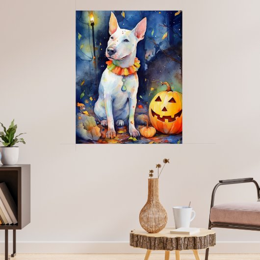 Halloween Bull Terrier mit Pumpkins Beängstigend Poster (Wohnzimmer 3)