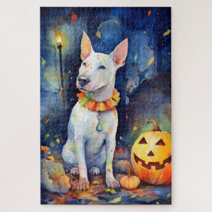 Halloween Bull Terrier mit Pumpkins Beängstigend Puzzle