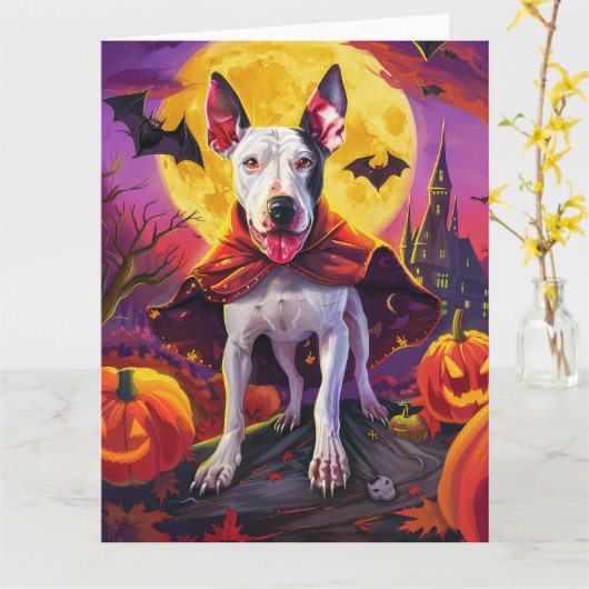 Halloween Bull Terrier Vampire Pumpkins Beängstige Karte (Gelbe Blume)