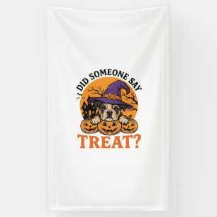 Halloween Bulldog Hexe Hund Leckerli Vintage-Shirt Banner