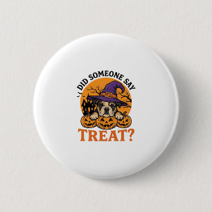 Halloween Bulldog Hexe Hund Leckerli Vintage-Shirt Button