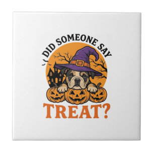 Halloween Bulldog Hexe Hund Leckerli Vintage-Shirt Fliese