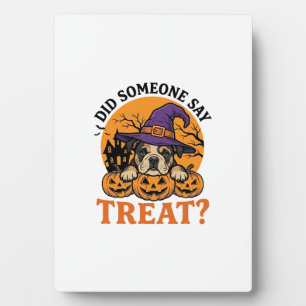 Halloween Bulldog Hexe Hund Leckerli Vintage-Shirt Fotoplatte