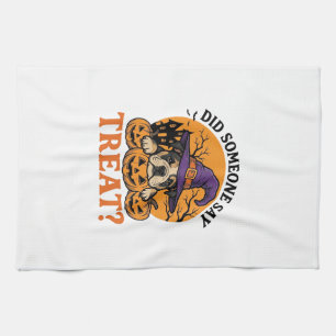 Halloween Bulldog Hexe Hund Leckerli Vintage-Shirt Geschirrtuch