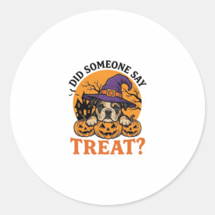 Halloween Bulldog Hexe Hund Leckerli Vintage-Shirt Runder Aufkleber
