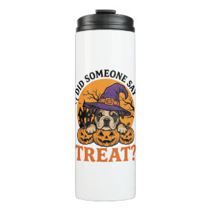 Halloween Bulldog Hexe Hund Leckerli Vintage-Shirt Thermosbecher