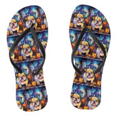 Halloween Bulldog mit Pumpkins Beängstigend Badesandalen (Fußbett)