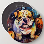 Halloween Bulldog mit Pumpkins Beängstigend Button (Vorne & Hinten)