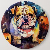 Halloween Bulldog mit Pumpkins Beängstigend Button (Vorderseite)