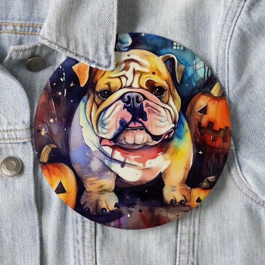 Halloween Bulldog mit Pumpkins Beängstigend Button (Beispiel)