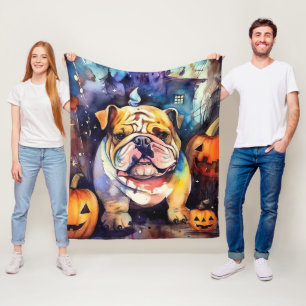 Halloween Bulldog mit Pumpkins Beängstigend Fleecedecke