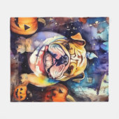 Halloween Bulldog mit Pumpkins Beängstigend Fleecedecke (Vorderseite (Horizontal))