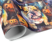 Halloween Bulldog mit Pumpkins Beängstigend Geschenkpapier (Rolleneckpunkt)