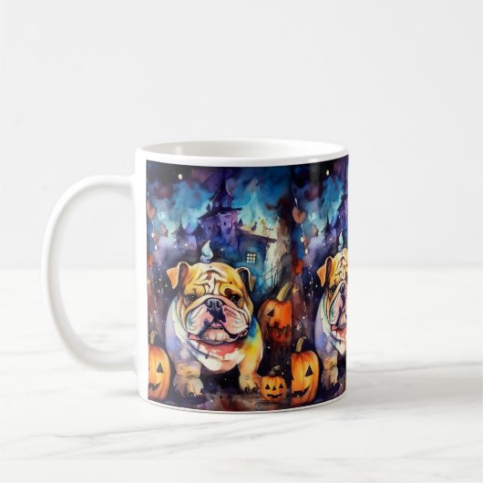 Halloween Bulldog mit Pumpkins Beängstigend Kaffeetasse (Links)