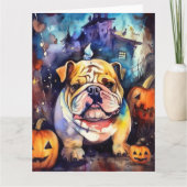 Halloween Bulldog mit Pumpkins Beängstigend Karte (Vorderseite)