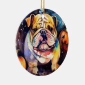 Halloween Bulldog mit Pumpkins Beängstigend Keramik Ornament (Rechts)