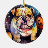 Halloween Bulldog mit Pumpkins Beängstigend Keramik Ornament (Vorne)