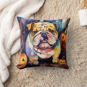Halloween Bulldog mit Pumpkins Beängstigend Kissen