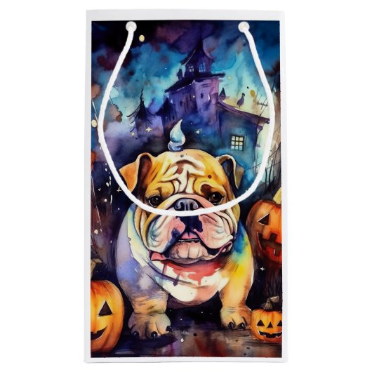 Halloween Bulldog mit Pumpkins Beängstigend Kleine Geschenktüte (Rückseite)