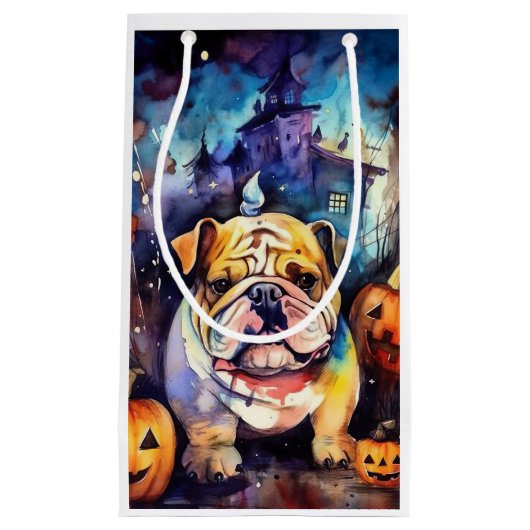 Halloween Bulldog mit Pumpkins Beängstigend Kleine Geschenktüte (Vorderseite)