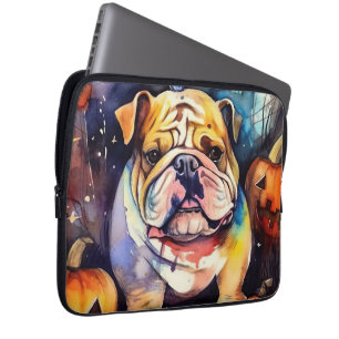 Halloween Bulldog mit Pumpkins Beängstigend Laptopschutzhülle