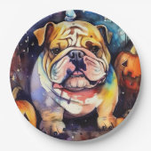 Halloween Bulldog mit Pumpkins Beängstigend Pappteller (Vorderseite)
