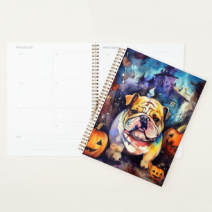 Halloween Bulldog mit Pumpkins Beängstigend Planer
