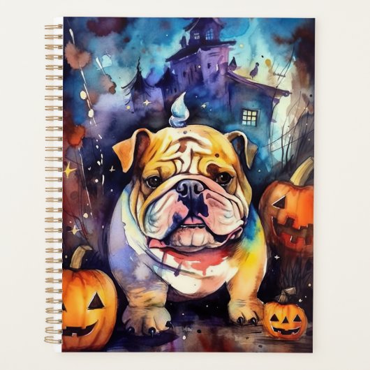 Halloween Bulldog mit Pumpkins Beängstigend Planer (Vorderseite)