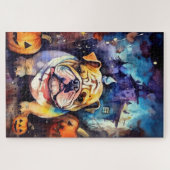 Halloween Bulldog mit Pumpkins Beängstigend Puzzle (Horizontal)