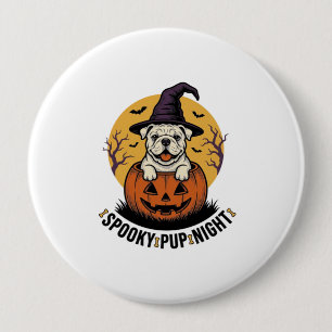 Halloween-Bulldog-Shirt mit Vintage-Kürbis-Hund A Button