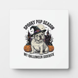 Halloween Bulldog-Shirt Süße Hexe Hund Vintage Gra Fotoplatte