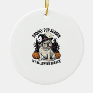 Halloween Bulldog-Shirt Süße Hexe Hund Vintage Gra Keramik Ornament