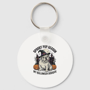 Halloween Bulldog-Shirt Süße Hexe Hund Vintage Gra Schlüsselanhänger