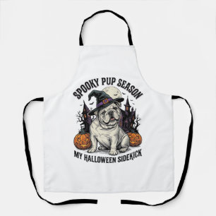 Halloween Bulldog-Shirt Süße Hexe Hund Vintage Gra Schürze