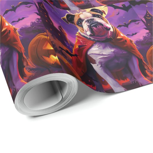 Halloween Bulldog Vampire Pumpkins Beängstigend Geschenkpapier (Rolleneckpunkt)