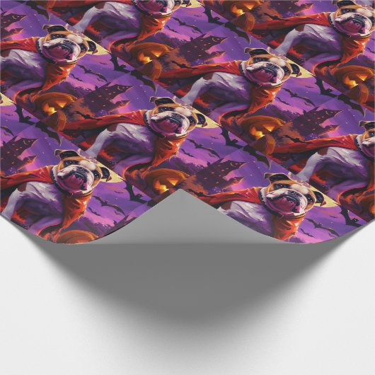 Halloween Bulldog Vampire Pumpkins Beängstigend Geschenkpapier (Ecke)