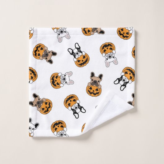 Halloween Bulldogs und Pumpkins Pattern Badhandtuch Set (Waschlappen)