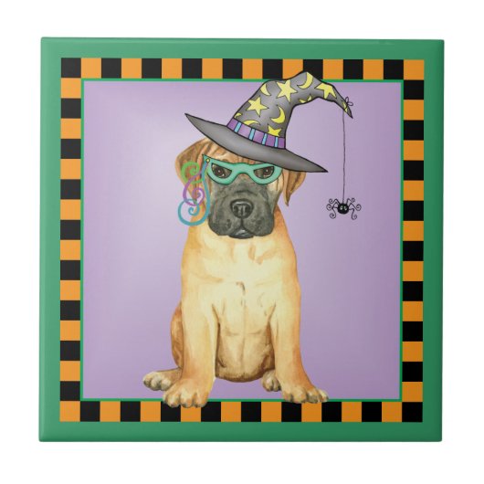 Halloween Bullmastiff Keramik Tile Fliese (Vorderseite)