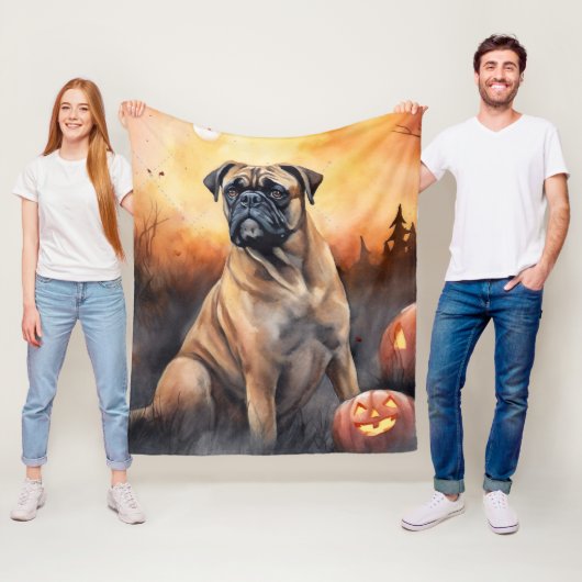 Halloween Bullmastiff mit Pumpkins Beängstigend Fleecedecke (Beispiel)