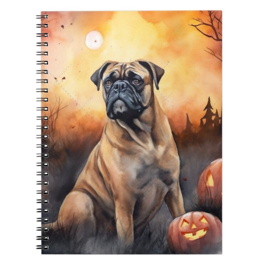 Halloween Bullmastiff mit Pumpkins Beängstigend Notizblock (Vorderseite)