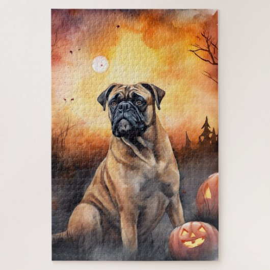 Halloween Bullmastiff mit Pumpkins Beängstigend Puzzle (Vertikal)