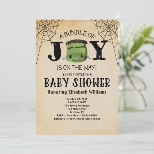 Halloween Bundle of Joy Frankenstein Baby Shower Einladung (Stehend Vorderseite)