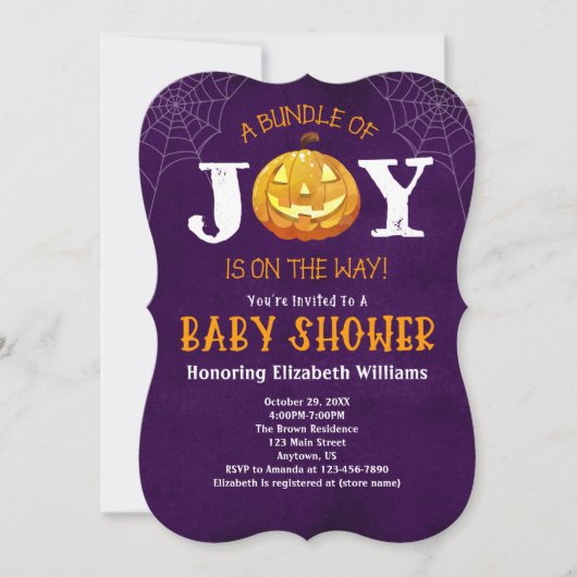 Halloween Bundle of Joy Pumpkin Baby Shower Einladung (Vorderseite)