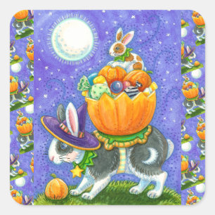 HALLOWEEN BUNNEN, KANDKORN, FARBENFARBIG QUADRATISCHER AUFKLEBER