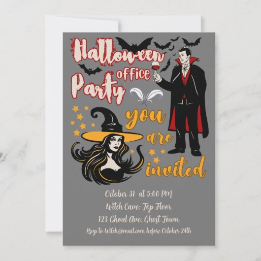 Halloween-Bürofeier Dracula Hexe Einladung (Vorderseite)