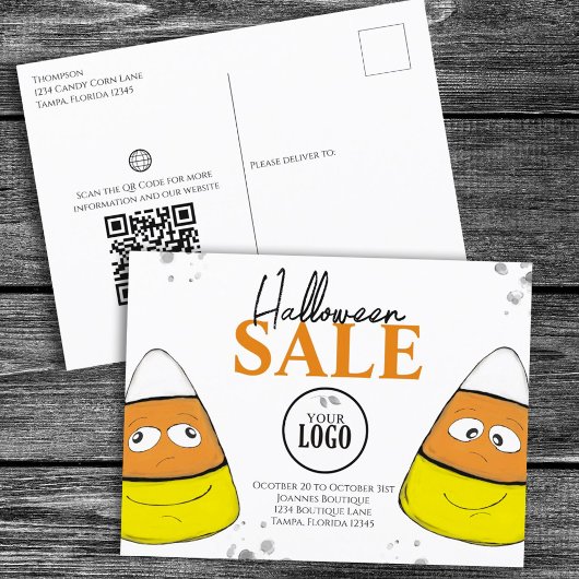 Halloween Business Logo Werbung QR Code Bonbons Postkarte